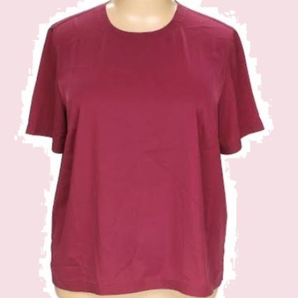 Plum Colored Case Stitched Hem Short Sleeve Blouse